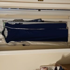 NWT R&M Richards Navy Maxi Dress with Silver Trim Size 18